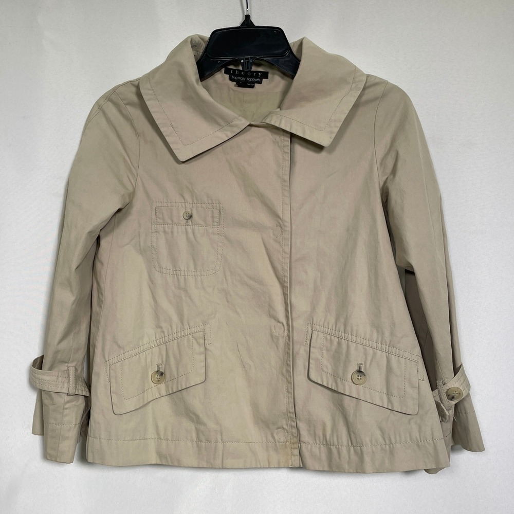 Theory Bergdorf Goodman Tan Beige Cropped Utility Jacket Women's Sz P Petite